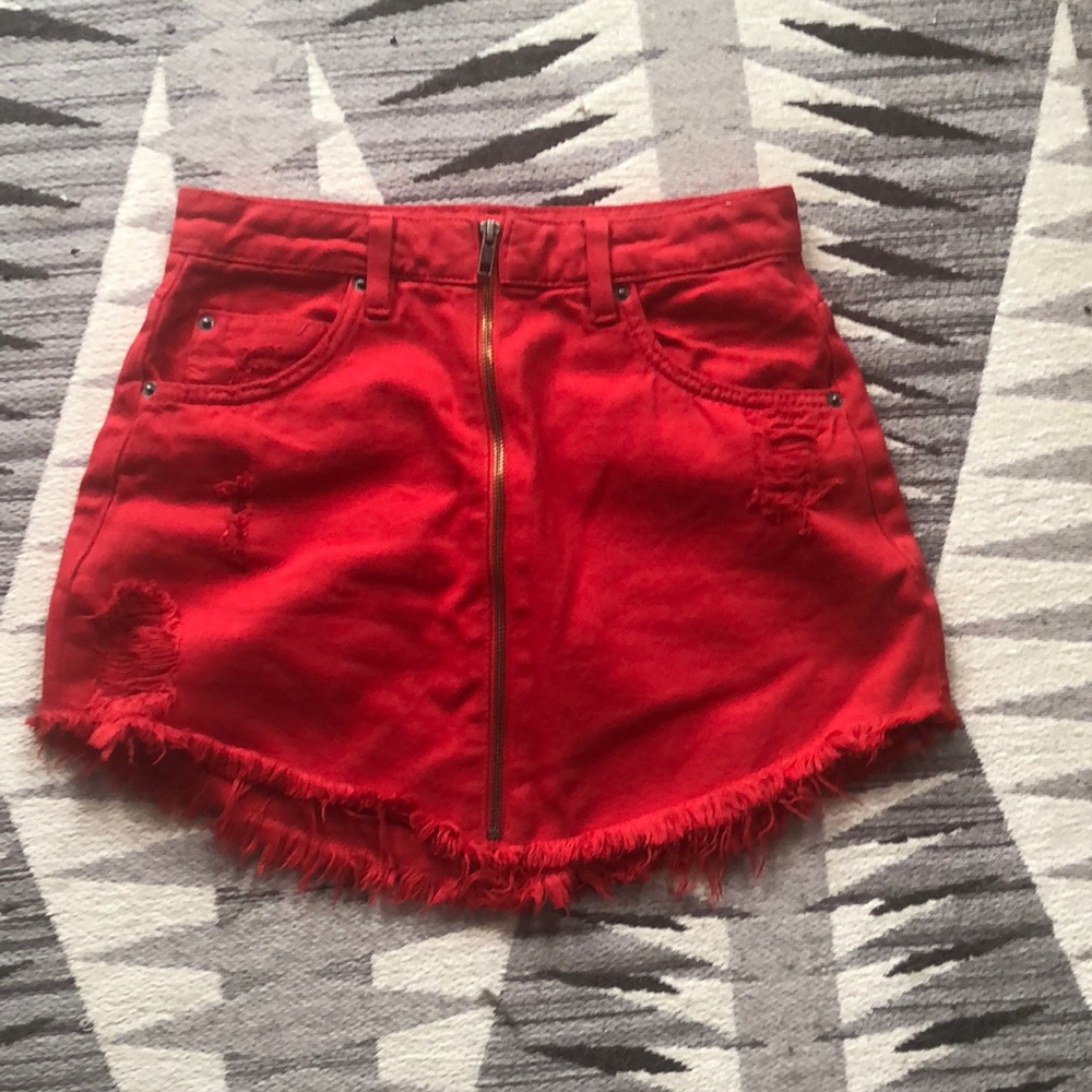Bershka Red Denim Mini Skirt with zipper